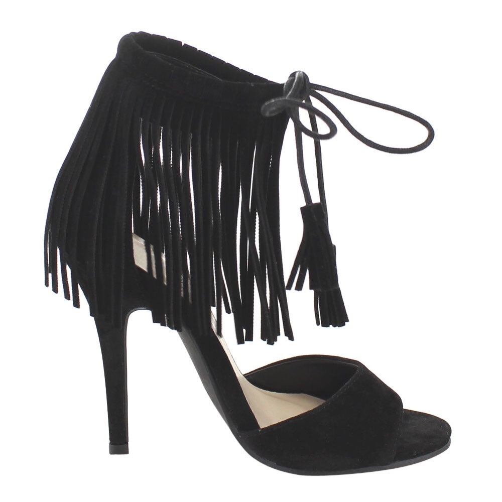 $15 🖤 Fringe open toe sandals heels - Picture 2 of 3